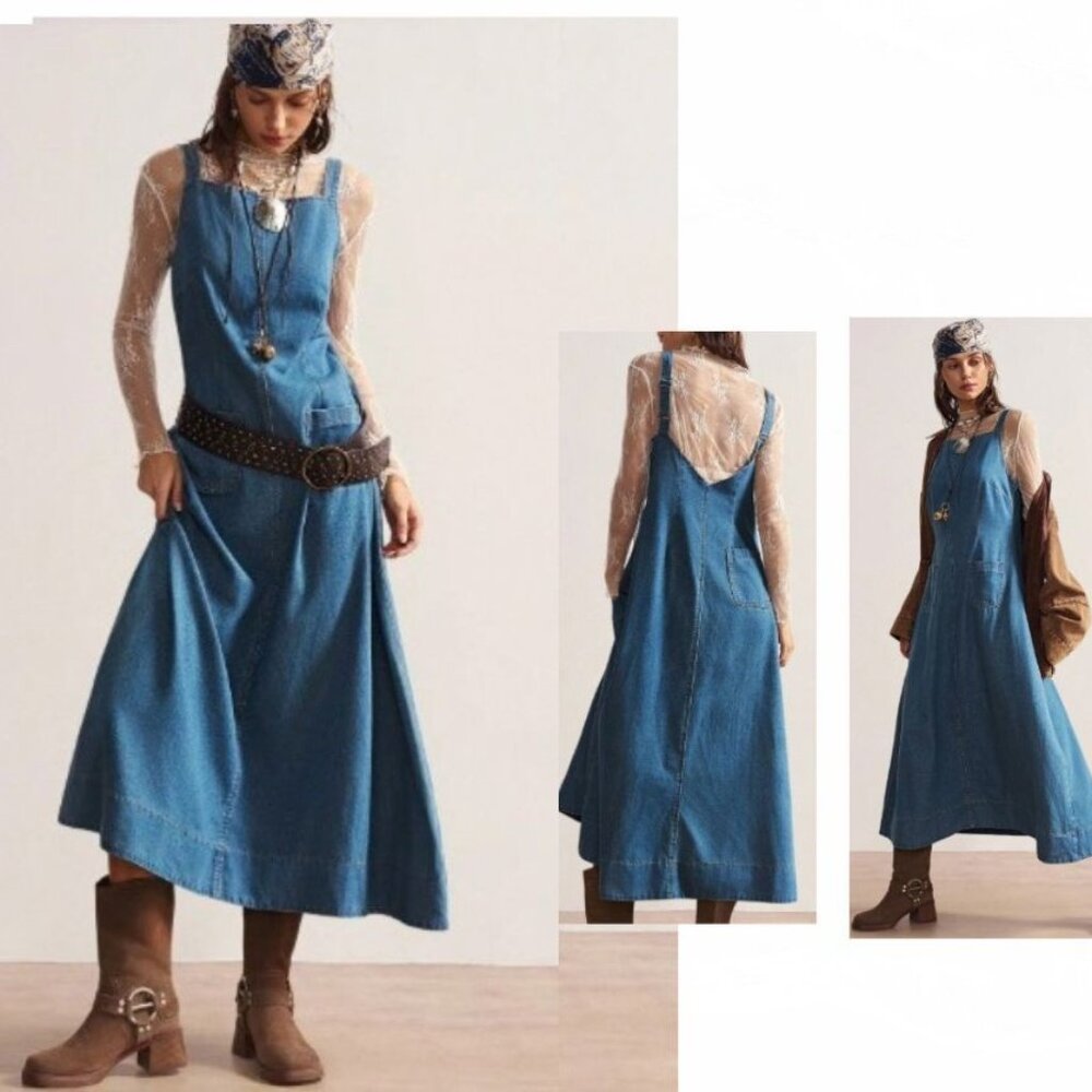 New 2026 Blue Denim Overall Dress